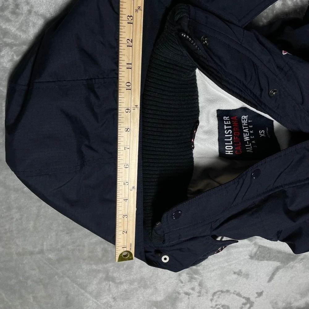 Hollister Navy Blue‎ All-Weather Jacket Fleece Lined Removable Hood XS No Fur